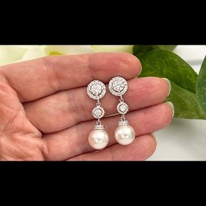 Swarovski white ivory pearl and CZ handmade earrings